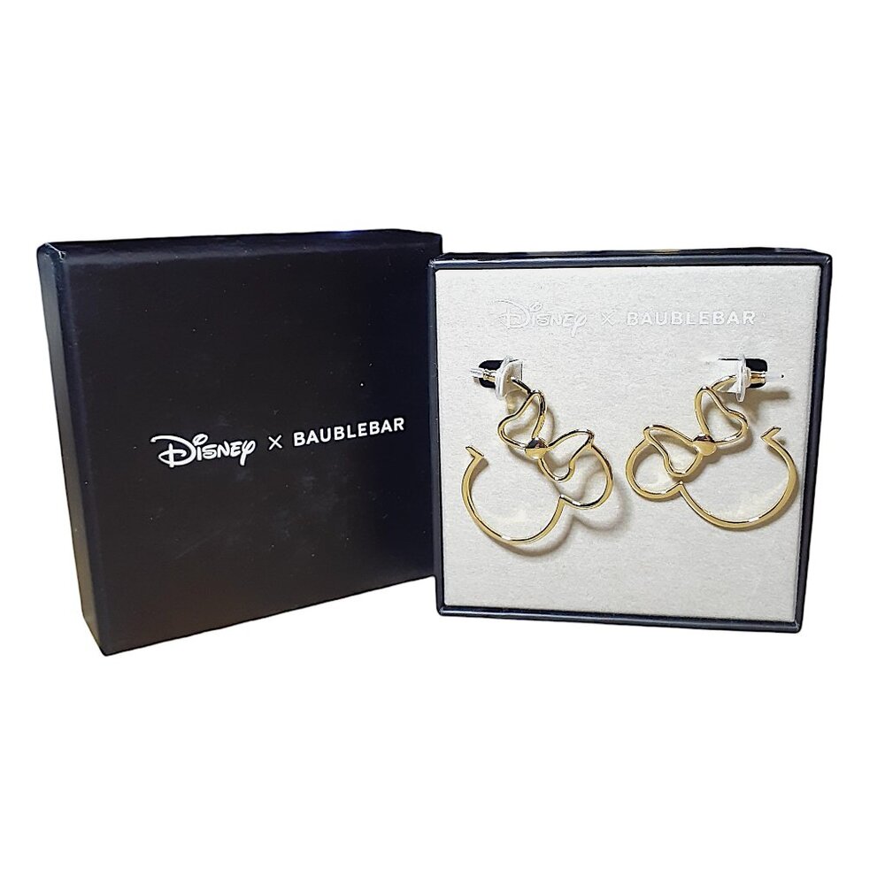 Disney X BAUBLEBAR Minnie Mouse Silhouette with Bow Gold Outline Hoop Earrings